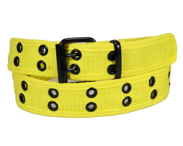 Lemon Yellow 2 Holes Row Metal Grommets Stitched Canvas Fabric Military Web Belt