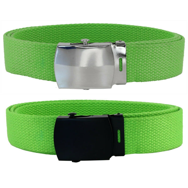 Lime Green Adjustable Canvas Military Web Belt With Metal Buckle 32" to 72"