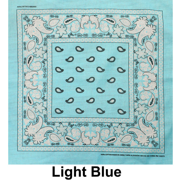 Light Blue Paisley Design Print Cotton Bandana (22 inches x 22 inches)