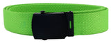 Lime Green Adjustable Canvas Military Web Belt With Metal Buckle 32" to 72"