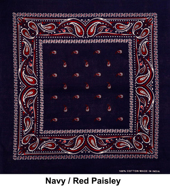 Navy Red Paisley Design Print Cotton Bandana