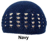 Navy KUFI Crochet Beanie Skull Cap Knit Hat Muslim Islamic Prayer New 100% Cotton