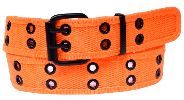 Neon Orange 2 Holes Row Metal Grommets Stitched Canvas Fabric Military Web Belt