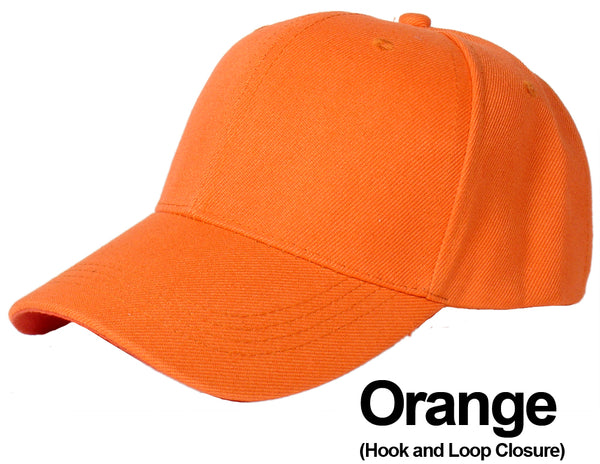 Orange Curved Visor Blank Baseball Cap Adjustable Size Unisex