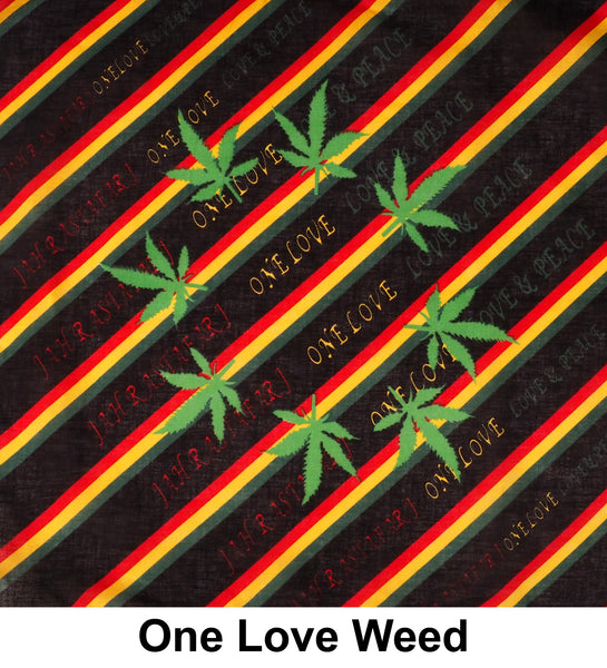 One Love Marijuana Weed Design Print Cotton Bandana (22 inches x 22 inches)