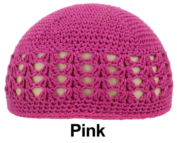 Pink KUFI Crochet Beanie Skull Cap Knit Hat Muslim Islamic Prayer New 100% Cotton