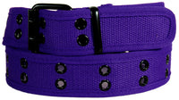 Purple 2 Holes Row Metal Grommets Stitched Canvas Fabric Military Web Belt