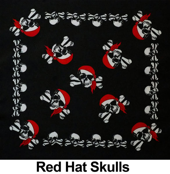 Red Hat Pirate Skulls Design Print Cotton Bandana