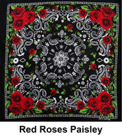 Red Roses Paisley Designs Cotton Bandana (22 inches x 22 inches)