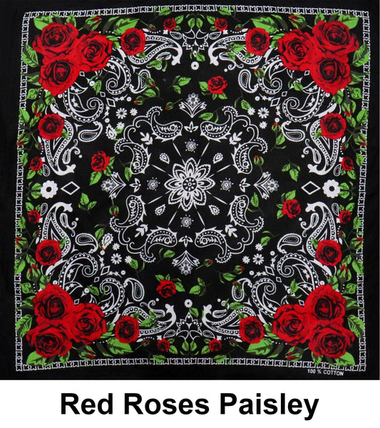 Red Roses Paisley Designs Cotton Bandana