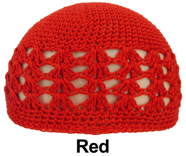 Red KUFI Crochet Beanie Skull Cap Knit Hat Muslim Islamic Prayer New 100% Cotton