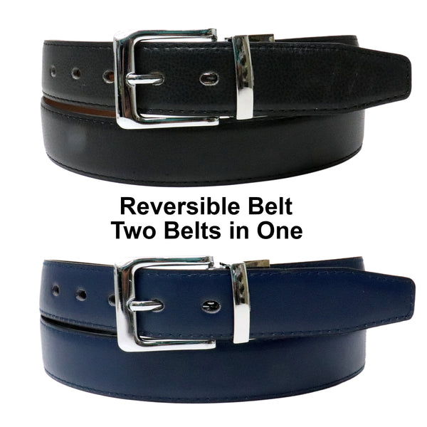 Black Navy Reversible Leather belt - Two Belts in One