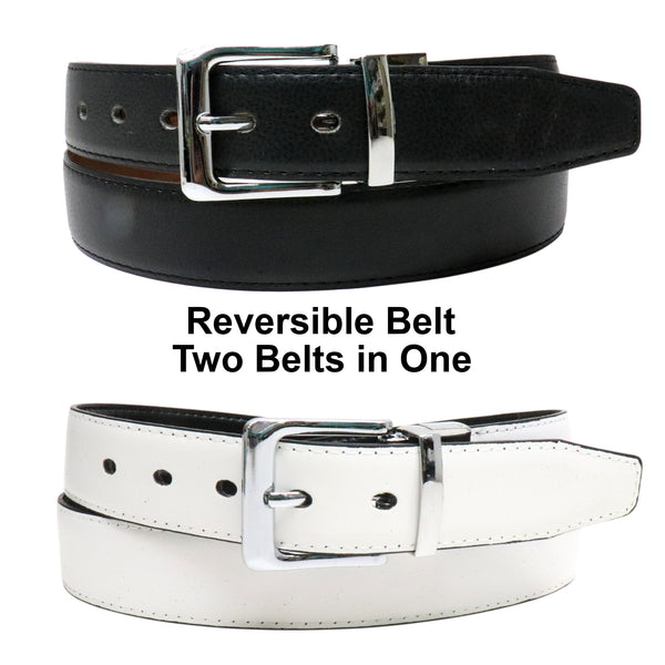 Black White Reversible Leather belt - Two Belts in One