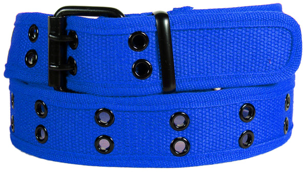 Royal Blue 2 Holes Row Metal Grommet Stitched Canvas Fabric Military Web Belt