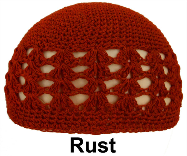 Rust KUFI Crochet Beanie Skull Cap Knit Hat Muslim Islamic Prayer New 100% Cotton