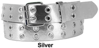 Silver 2 Holes Row Silver Grommets Bonded Leather Belt Removable Buckle
