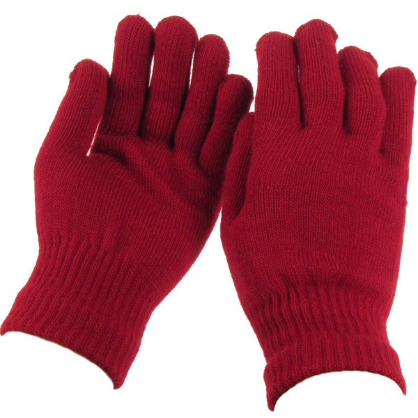 Burgundy Knitted Winter Warm Stretch Gloves One Size