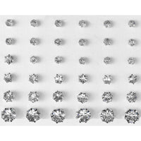 Lot of 45 Pairs Cubic Zirconia Stud 90 Earrings Silver Plated Steel 4mm-10mm