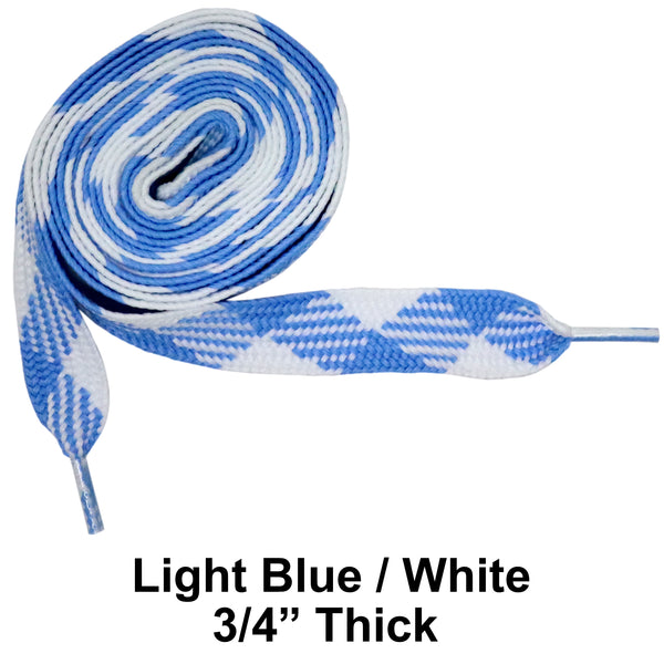 Light Blue / White Thick 3/4" Width Flat Athletic Sneaker 54 Inch Shoelaces