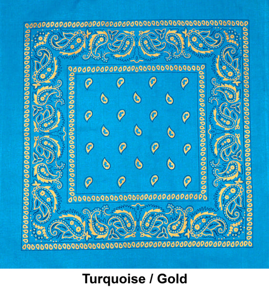 Turquoise Gold Paisley Print Designs Cotton Bandana