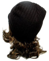 Black Warm Winter Knit Crochet Braided Baggy Visor Beanie Hat