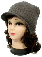 Gray Warm Winter Knit Crochet Braided Baggy Visor Beanie Hat