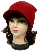 Red Warm Winter Knit Crochet Braided Baggy Visor Beanie Hat