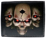 Bullet Hole 3 Skull Heads Leather Bi-Fold Bifold Wallet