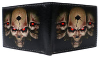 Bullet Hole 3 Skull Heads Leather Bi-Fold Bifold Wallet