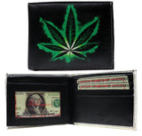 Marijuana Weed Potleaf 420 Leather Bi-Fold Bifold Wallet