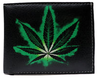 Marijuana Weed Potleaf 420 Leather Bi-Fold Bifold Wallet