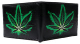 Marijuana Weed Potleaf 420 Leather Bi-Fold Bifold Wallet