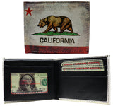 Rustic California Flag Bear Leather Bi-Fold Bifold Wallet