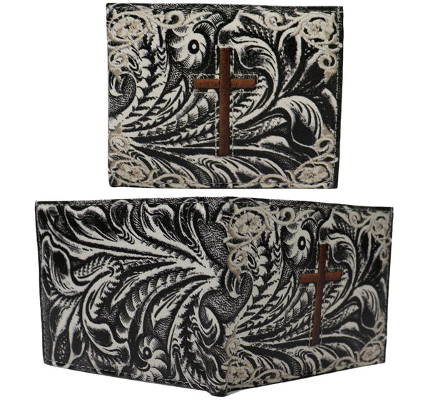 Brown Holy Cross Jesus Leather Bi-Fold Bifold Wallet
