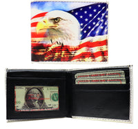 USA America Flag Bald Eagle Leather Bi-Fold Bifold Wallet