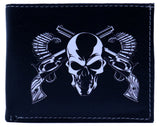 Skull Head Revolver Guns Leather Bi-Fold Bifold Wallet
