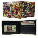 Love Peace Graffiti Image Leather Bi-Fold Bifold Wallet