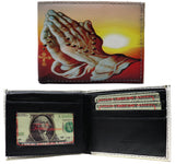 Holy Praying Hands Jesus Cross Leather Bi-Fold Bifold Wallet