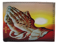 Holy Praying Hands Jesus Cross Leather Bi-Fold Bifold Wallet