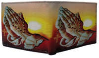 Holy Praying Hands Jesus Cross Leather Bi-Fold Bifold Wallet