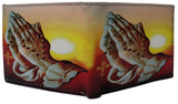 Holy Praying Hands Jesus Cross Leather Bi-Fold Bifold Wallet