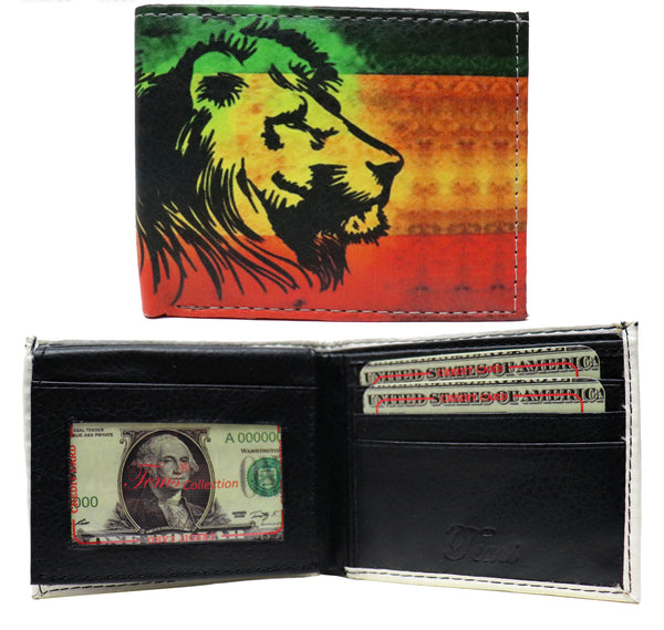 Rasta Lion of Judah LOJ Reggae Leather Bi-Fold Bifold Wallet