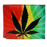 Rasta Pot Leaf Marijuana Weed Leather Bi-Fold Bifold Wallet