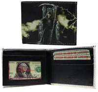 Grim Reaper Death Skull Scythe Leather Bi-Fold Bifold Wallet