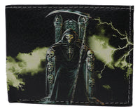 Grim Reaper Death Skull Scythe Leather Bi-Fold Bifold Wallet