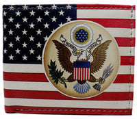 USA Flag Great Seal of the United States Leather Bi-Fold Bifold Wallet