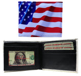 Waving USA Flag United States Leather Bi-Fold Bifold Wallet