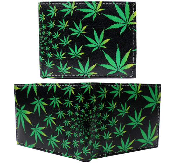 Marijuana Weeds Potleaf 420 Leather Bi-Fold Bifold Wallet