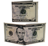 $5 Five Dollar Bill Lincoln Photorealistic Leather Bi-Fold Bifold Wallet