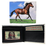Running Stallion Horse Thoroughbred Image Leather Bi-Fold Bifold Wallet